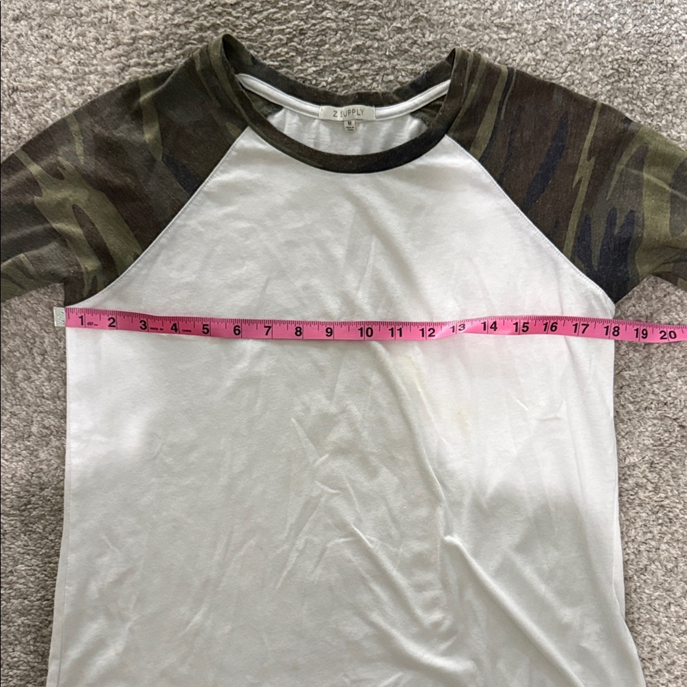 Z Supply White Tee with Camo Sleeves - Picture 2 of 4